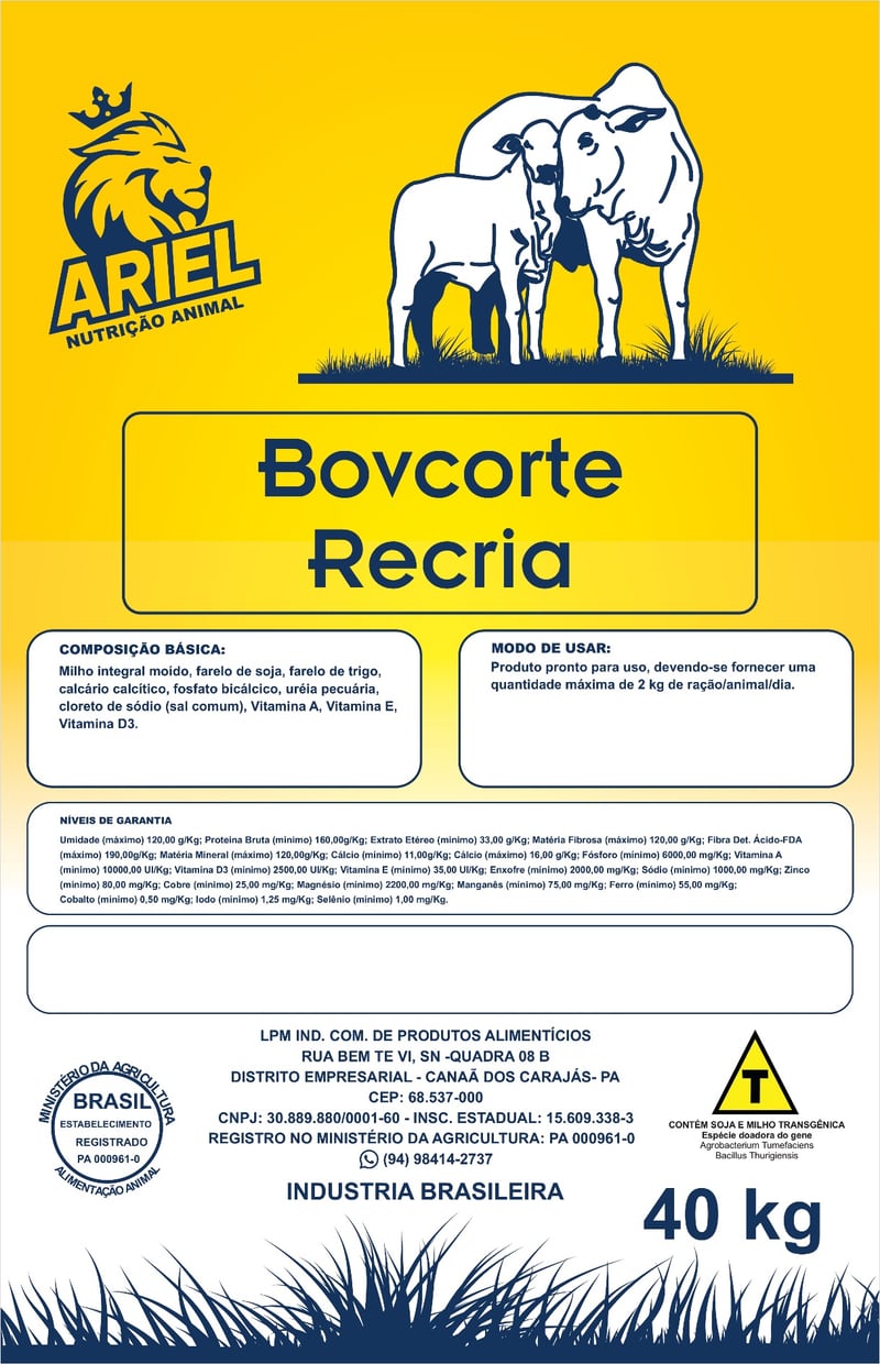 R&oacute;tulo do Ariel Bovcorte Recria, saco de 40 kg