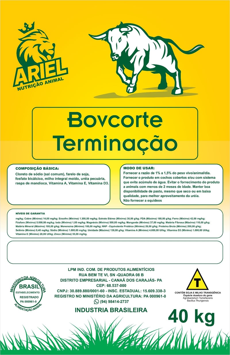 R&oacute;tulo do Ariel Bovcorte Termina&ccedil;&atilde;o, saco de 40 kg